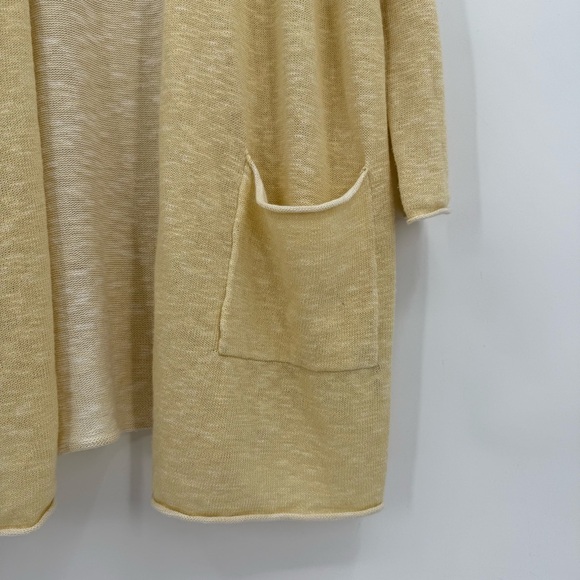 Eileen Fisher Organic Cotton Linen Slub Long Cardigan in Butter Yellow Size M - Picture 9 of 10